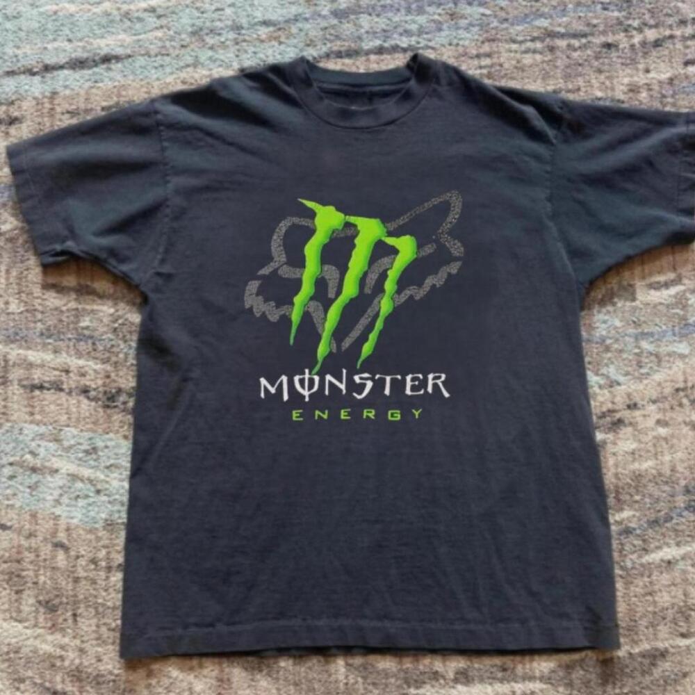 Gildan Men Black T-Shirt, Black Monster Energy T-Shirt With Green Accents